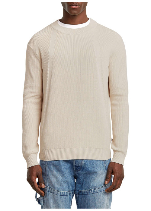 Pull en coton blanc uni avec une coupe droite et un col rond