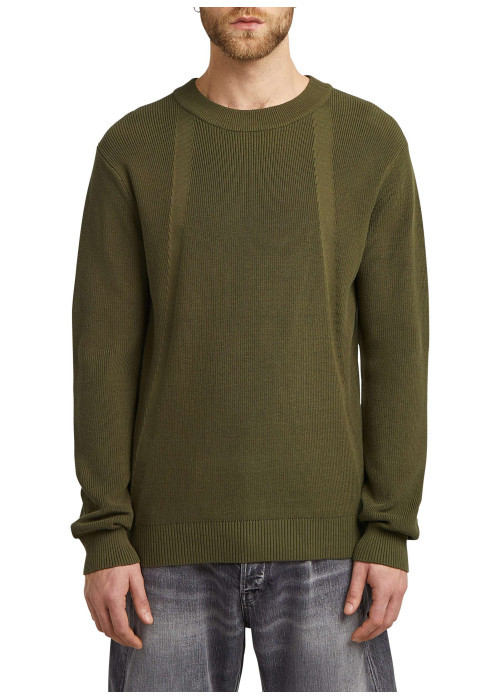 Pull en coton vert uni avec un col rond et un patch d'authenticité