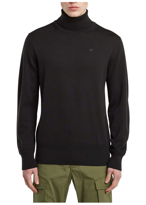 Pull en laine noir uni avec une coupe droite et logo iconique