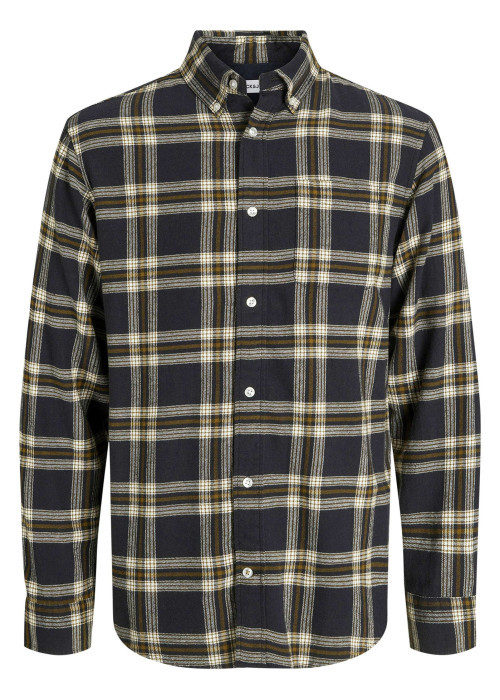 Chemise en coton noire à carreaux en flanelle avec coupe droite et col américain
