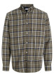 Thumbnail Chemise en coton kaki à carreaux en flanelle avec coupe droite et col américain