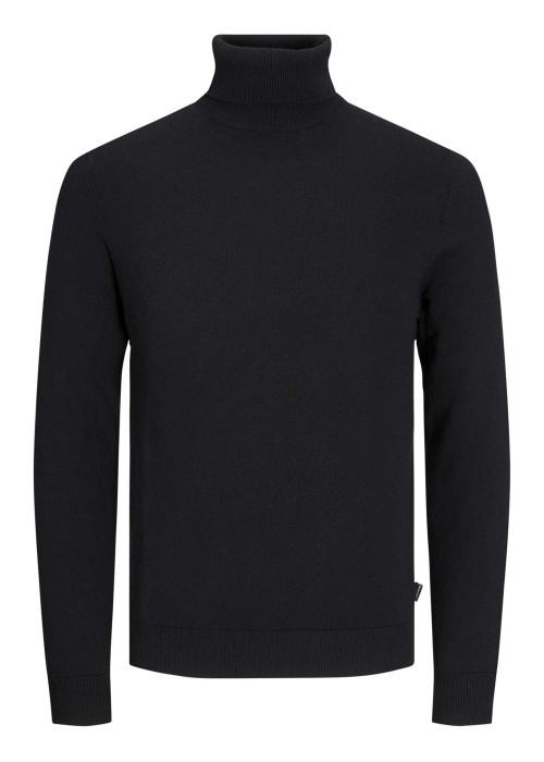 Pull noir en maille fine à coupe ajustée avec col roulé et manches longues