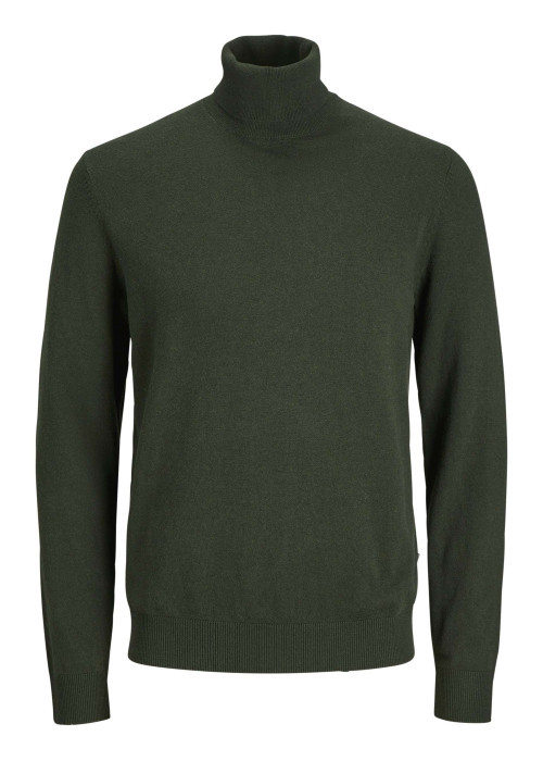 Pull kaki en maille fine à coupe ajustée avec col roulé et manches longues
