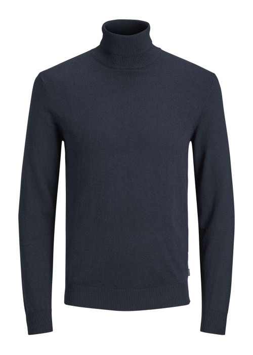 Pull marine en maille fine à coupe ajustée avec col roulé et manches longues