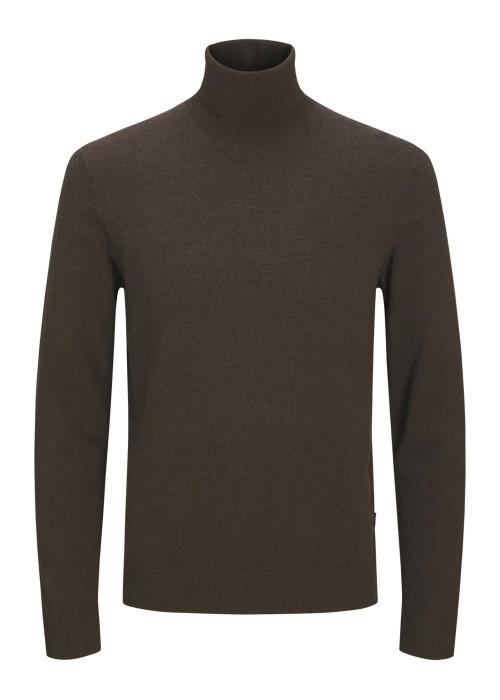 Pull marron en maille fine à coupe ajustée avec col roulé et manches longues