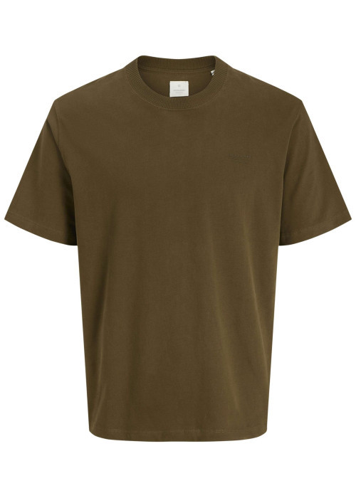 T-shirt manches courtes en coton kaki uni avec une coupe droite