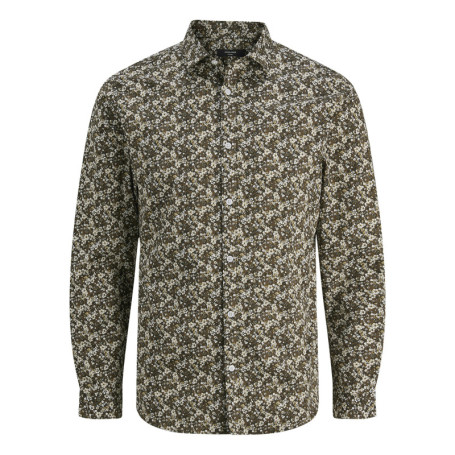 Chemise en coton kaki fleurie à coupe slim avec...