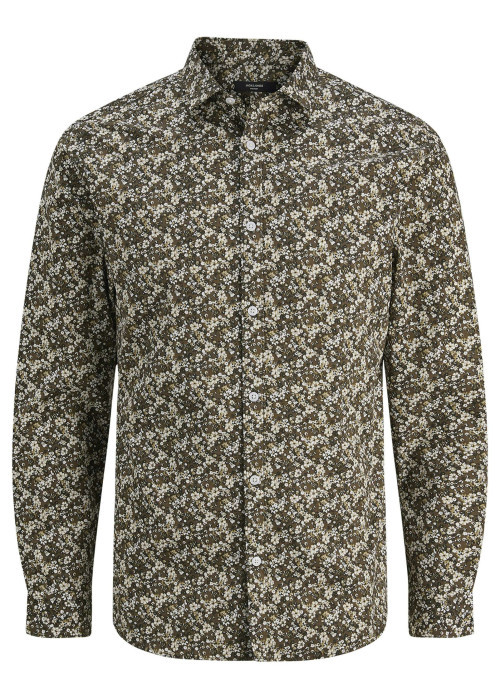 Chemise en coton kaki fleurie à coupe slim avec un col français