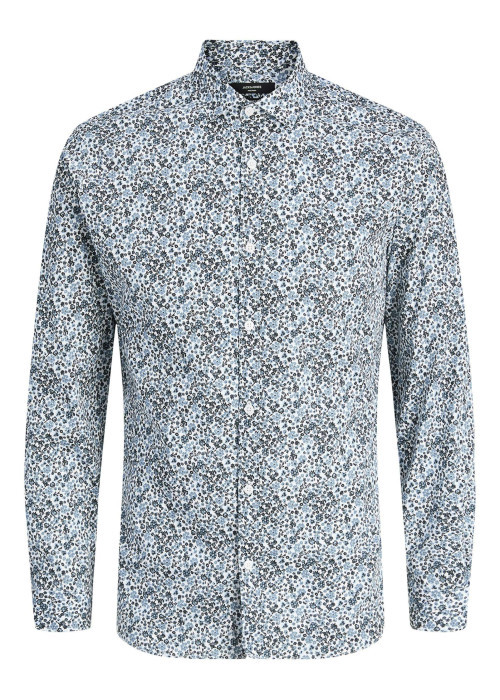 Chemise en coton ciel fleurie à coupe slim avec un col français