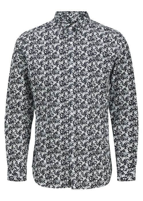 Chemise en coton marine fleurie à coupe slim avec un col français