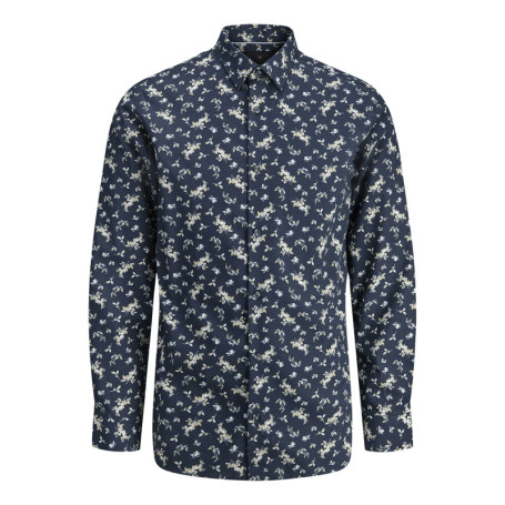 Chemise marine fleurie à coupe droite avec col...