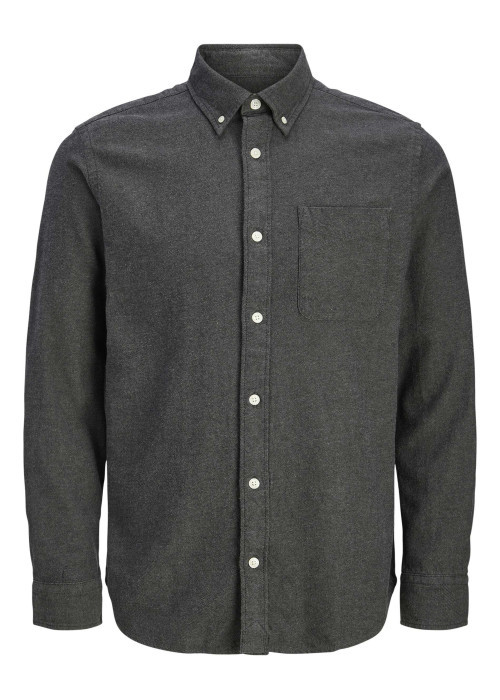 Chemise twill en coton biologique anthracite à coupe droite et col américain