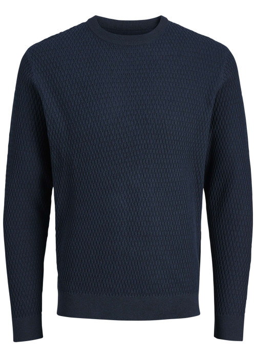 Pull en coton marine à coupe droite en maille avec un col rond