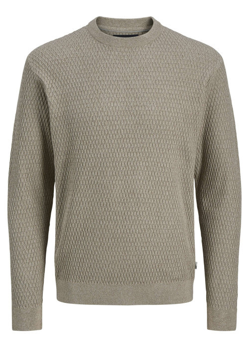 Pull en coton beige à coupe droite en maille avec un col rond