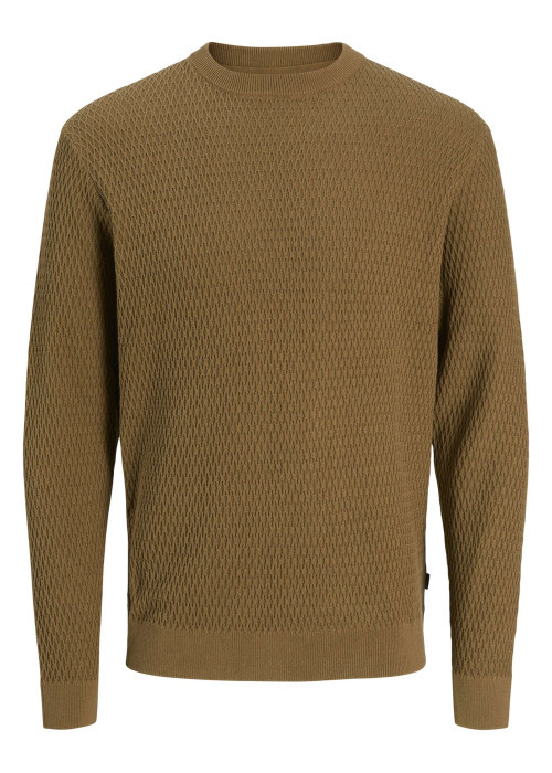Pull en coton camel à coupe droite en maille avec un col rond