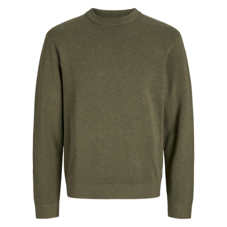 Pull manches longues en coton kaki en maille...