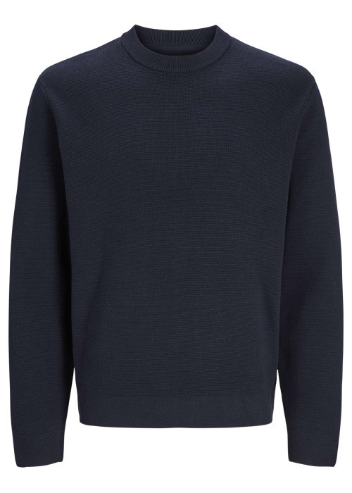 Pull manches longues en coton marine en maille fine à coupe droite avec col rond