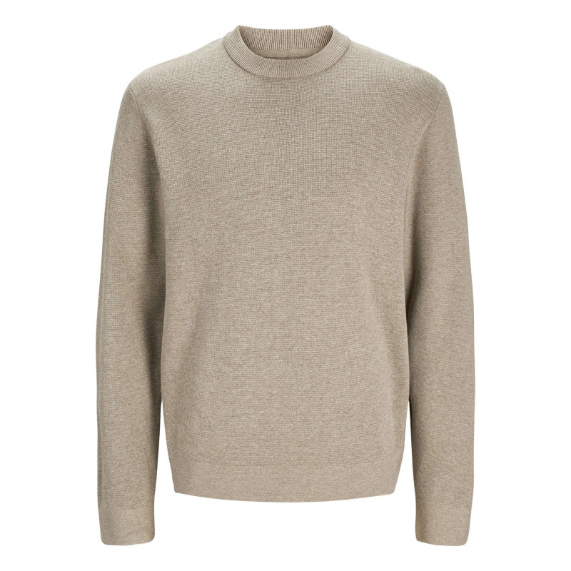 Premium - Pull Manches Longues En Coton Beige En Maille Fine à Coupe Droite Avec Col Rond - Beige Premium - Pull Manches Longues En Coton Beige En Maille Fine à Coupe Droite Avec Col Rond - Beige
