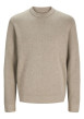 Thumbnail Pull manches longues en coton beige en maille fine à coupe droite avec col rond