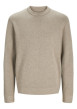 Thumbnail Pull manches longues en coton beige en maille fine à coupe droite avec col rond