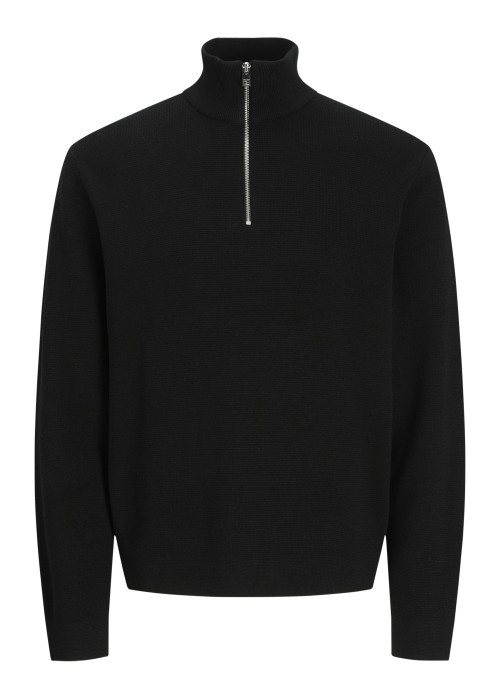Pull en coton noir en maille fine à coupe droite avec col camionneur