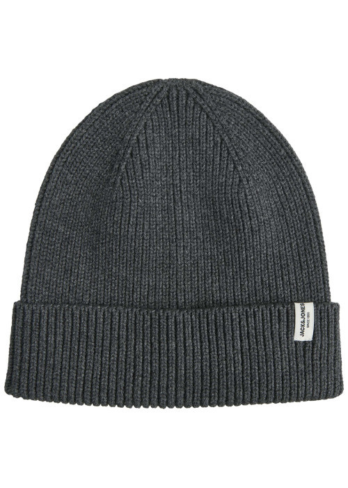 Bonnet gris en coton biologique en maille côtelée