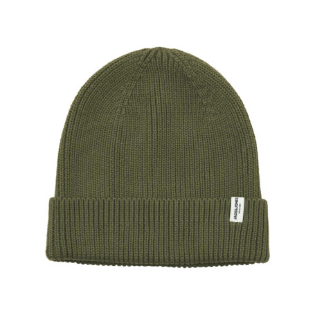 Bonnet kaki en coton biologique en maille côtelée