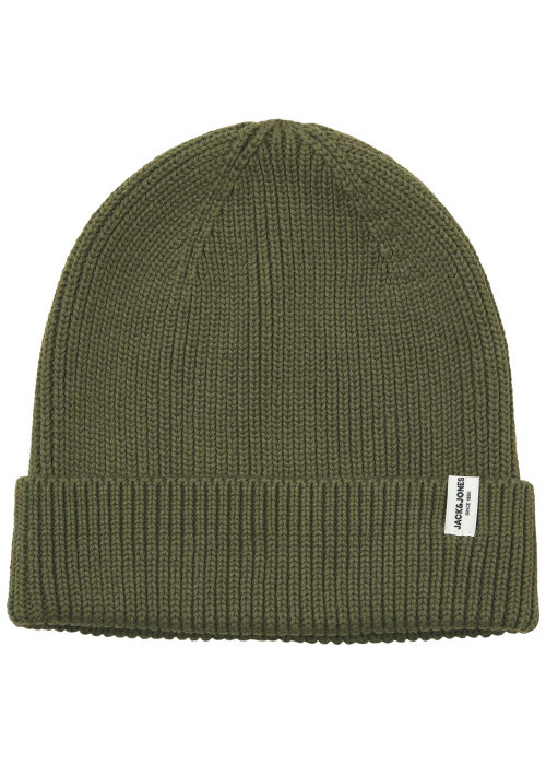 Bonnet kaki en coton biologique en maille côtelée