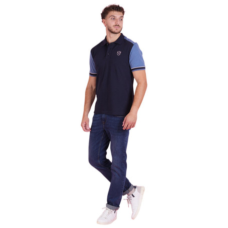 Polo en coton bleu en maille piquée avec une...