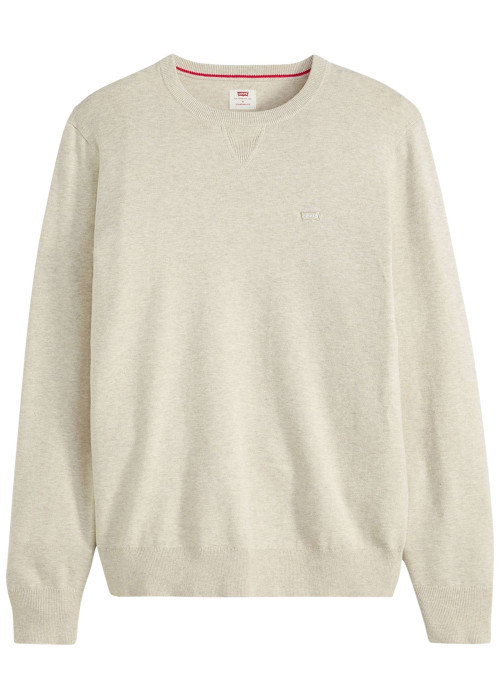 Pull en coton beige uni avec un col rond et des manches longues