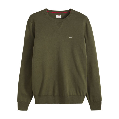 Pull en coton kaki uni avec un col rond et des...