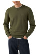 Thumbnail Pull en coton kaki uni avec un col rond et des manches longues - Image 2