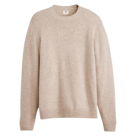 Pull beige uni en laine avec un col rond et...