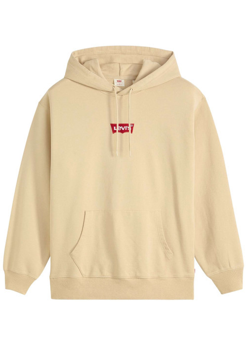 Sweat écru uni en coton avec un col à capuche et une poche traversante