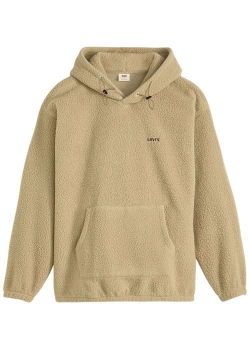 Sweat beige uni avec un col à capuche et logo de la marque brodé