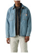 Thumbnail Blouson réversible en coton bleu jean clair uni et moumoute motif écossais - Image 4