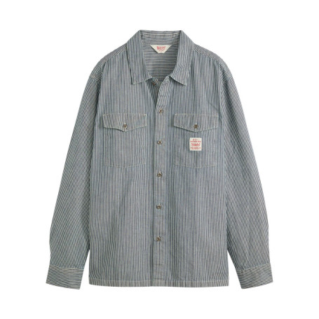 Chemise en coton rayée blanc et marine avec une...