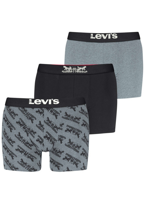 Lot de 3 boxers courts gris et noir en coton avec ceinture élastiquée