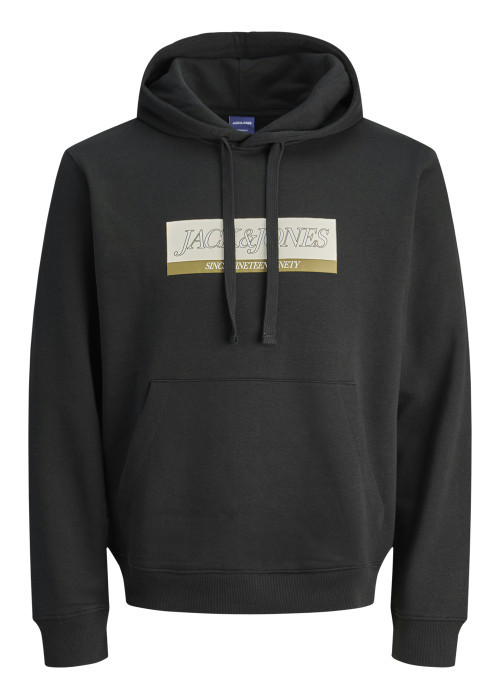 Sweat en coton mélangé noir avec logo beige imprimé et un col à capuche