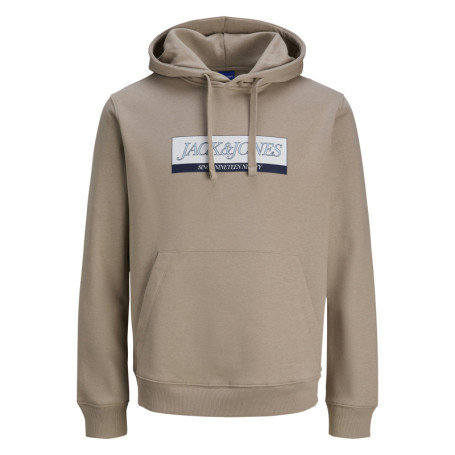 Sweat en coton mélangé beige avec logo bleu...