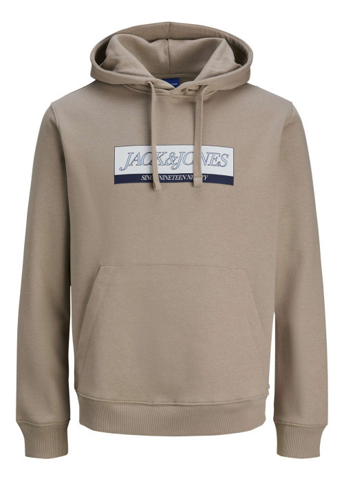 Sweat en coton mélangé beige avec logo bleu imprimé et un col à capuche