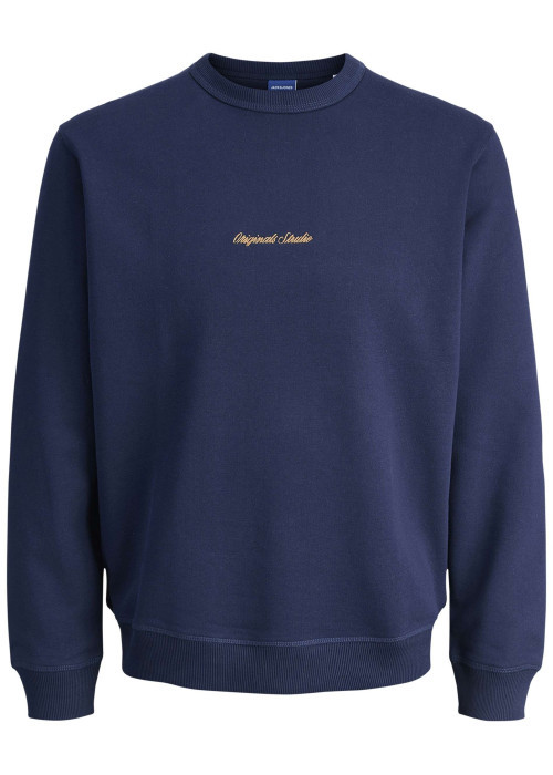 Sweat en coton marine avec un logo orange brodé et un col rond