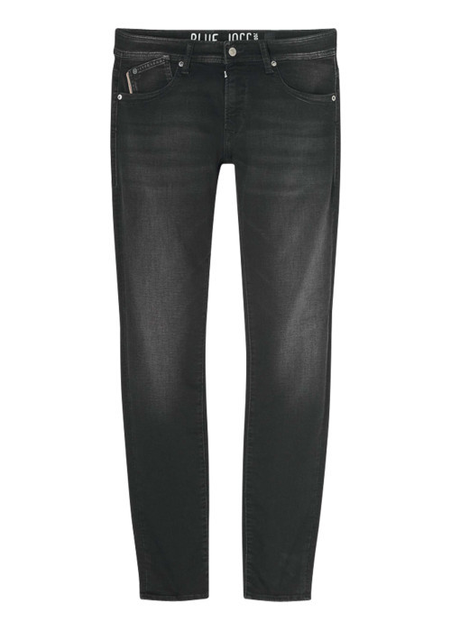 Jean en coton mélangé noir uni avec une coupe slim et un zip de fermeture