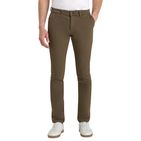 Pantalon Chino en coton mélangé taupe uni avec...