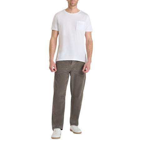 Pantalon 5 Poches en coton marron uni avec un...