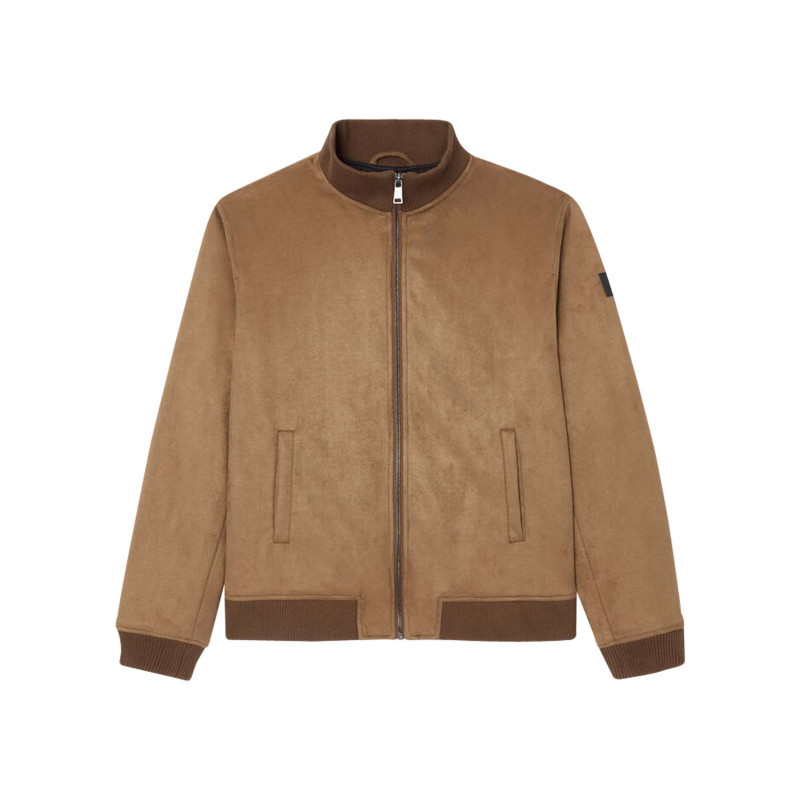 Le Temps Des Cerises - Blouson En Cuir Taupe Uni Avec Une Coupe Droite Et Un Col Montant - Taupe