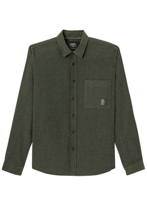 Chemise en coton kaki unie avec une coupe droite et un col français