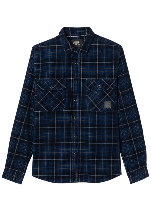 Chemise en coton marine imprimée avec un col français et une coupe droite