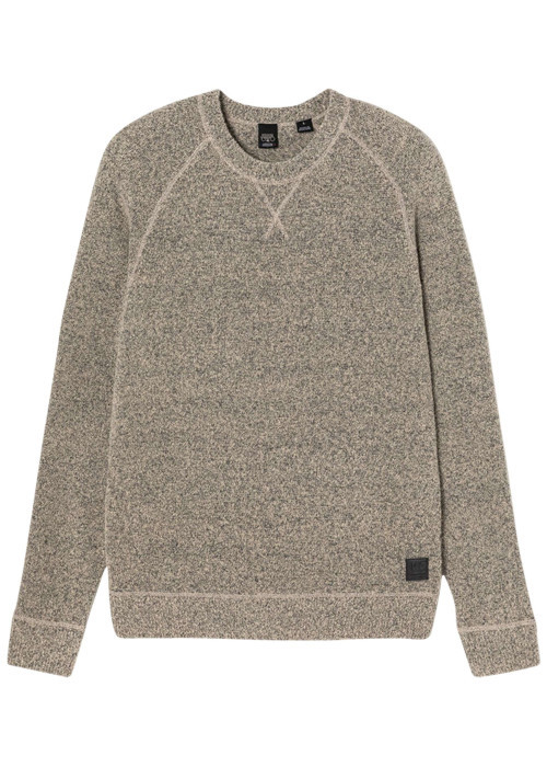 Pull beige uni avec une coupe droite à col rond et des manches longues