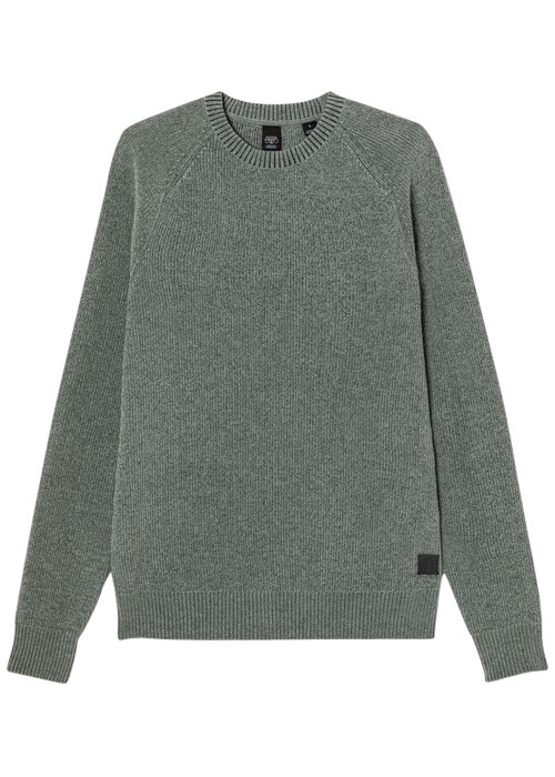 Pull kaki uni avec un col rond et une coupe droite à manches longues